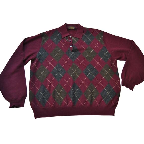 Brooks Brothers Maroon Diamond Plaid Polo Long Sleeve Sweater X-Large - Picture 1 of 10